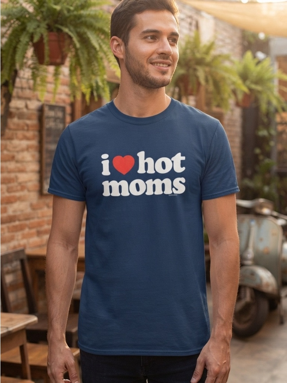 Men's Navy Short Sleeve Graphic Tee - I Love Hot Moms